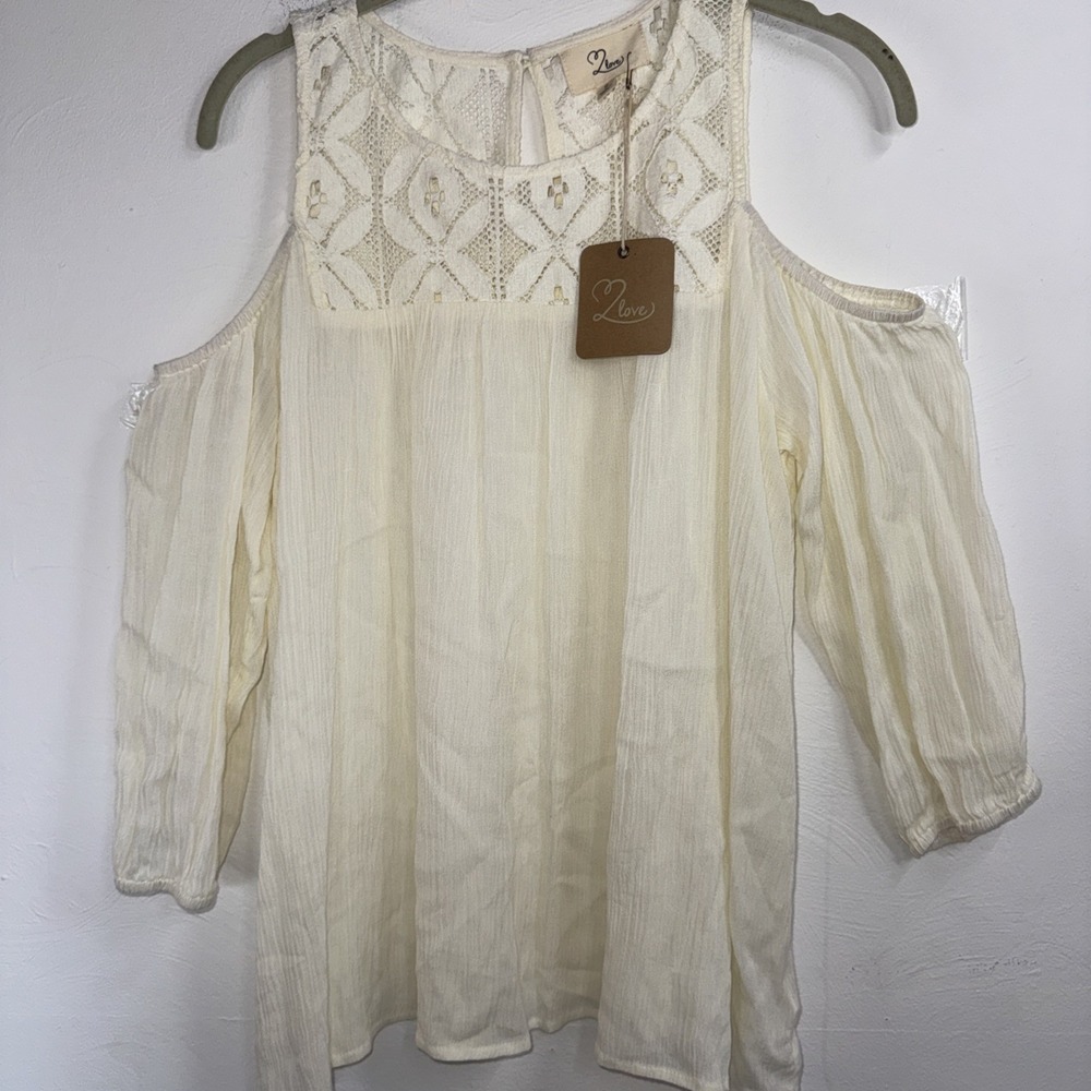Cream Off The Shoulder Flowy Boho Top Women's Size Small Lace Feminine Cottage